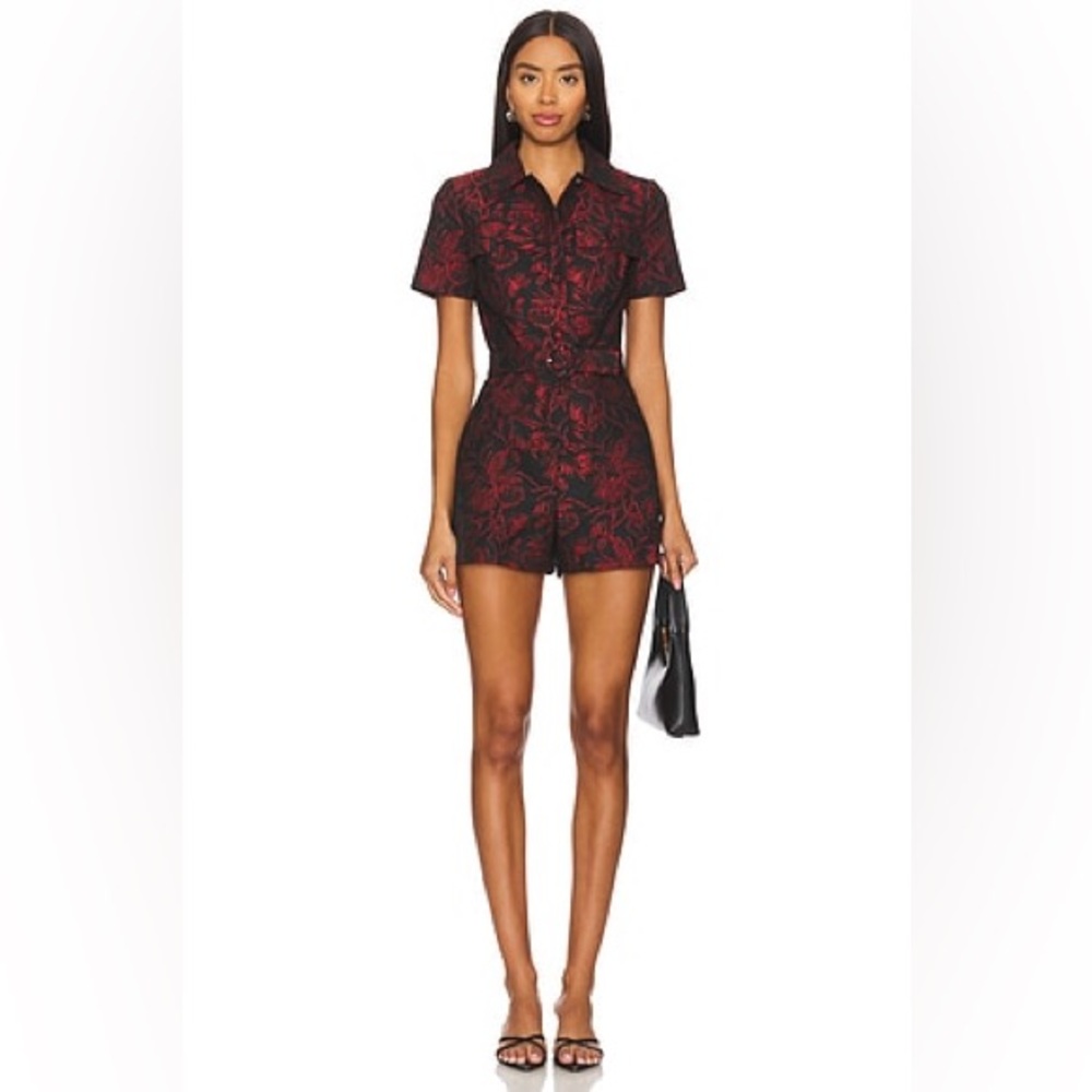 NWOT Amanda Uprichard Ireland Romper Red Black Belted MSRP: $262 | Large - Picture 2 of 10